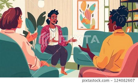A dedicated activist champions mental health, leading transformative group therapy sessions for healing. 124082607