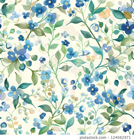 Blue Floral Seamless Pattern with Delicate Flowers 124082971