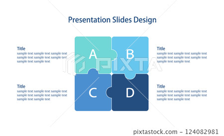 Circular puzzle pieces 4 elements infographic 16:9 presentation slide template Circular puzzle pieces 4 elements infographic 16:9 presentation slide template 124082981