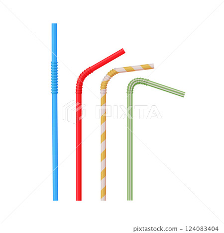 Cocktail straws. Cocktail straws of different colors and shapes in cartoon style. Colored cocktail straws. Vector illustration Cocktail straws. Cocktail straws of different colors and shapes in cartoon style. Colored cocktail straws. Vector illustration 124083404
