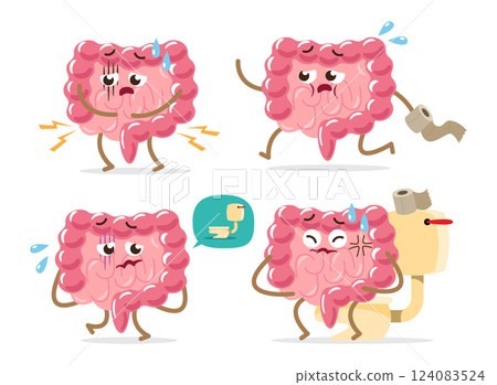 Collection of intestine cartoon characters have diarrhea . Vector . Collection of intestine cartoon characters have diarrhea . Vector . 124083524