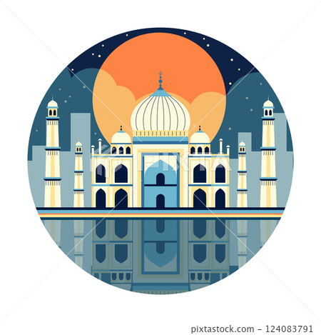 Taj Mahal India Landmark in Flat Design 124083791