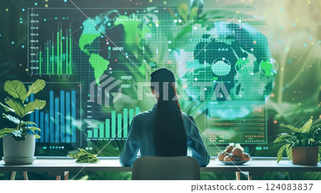 An economist analyzes climate change's impact on global economies, seeking innovative solutions. 124083837