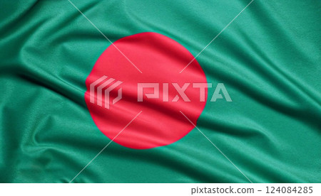 folded flag of Bangladesh with visible satin texture 124084285