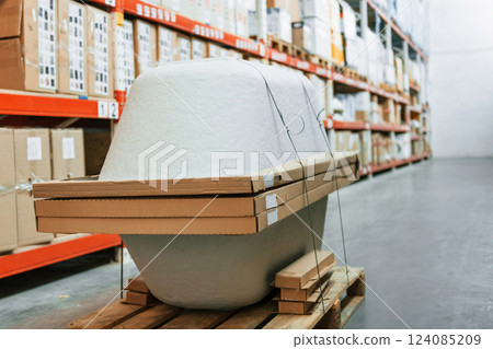 Packed order is in the storage with many of the boxes in it 124085209