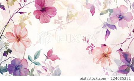 A delicate arrangement of pastel flowers displays a blend of soft colors against a light background, perfect for spring-themed decorations or artistic inspiration for floral design projects. 124085231