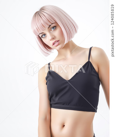 Image of a young woman with pink hair (Caucasian) 124085819