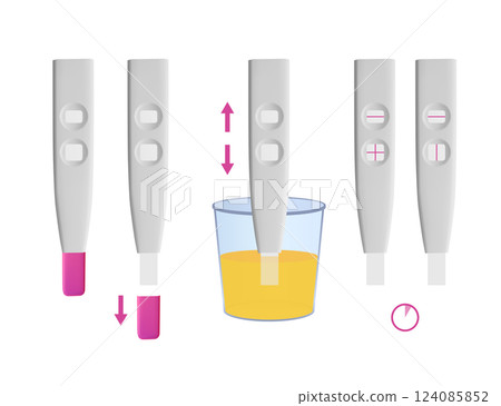 Pregnancy test showing positive and negative results with instructions for use Pregnancy test showing positive and negative results with instructions for use 124085852