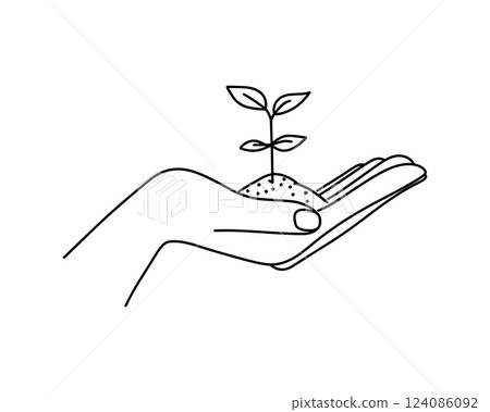 Plant sprout in the hand. hand of nature, cultivating growth and sustainability, Growth concept editable stroke outline icon isolated on transparent background flat vector illustration. Plant sprout in the hand. hand of nature, cultivating growth and sustainability, Growth concept editable stroke outline icon isolated on transparent background flat vector illustration. 124086092