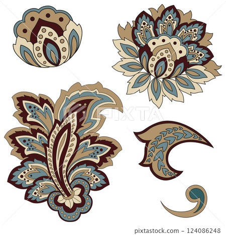 Vector set of paisley floral decorative elements 124086248