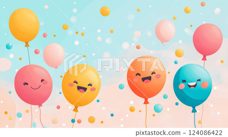 Balloons with smiling faces celebrate joy in a bright, cheerful atmosphere 124086422