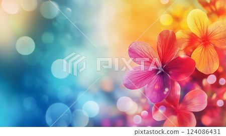 Vibrant flowers bloom with colorful bokeh background during spring at a garden 124086431
