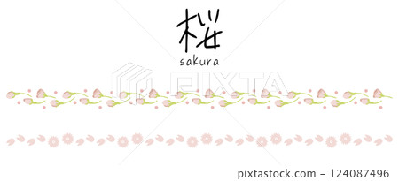 櫻花裝飾。櫻花邊框，裝飾。春季裝飾套裝。 124087496