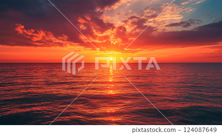 Vibrant sunset over the ocean paints the sky in hues of orange, pink, and purple 124087649