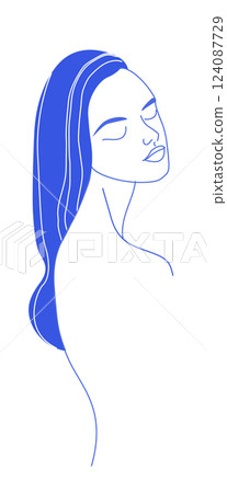 Minimalist Portrait of a Serene Woman Modern Line Art 124087729