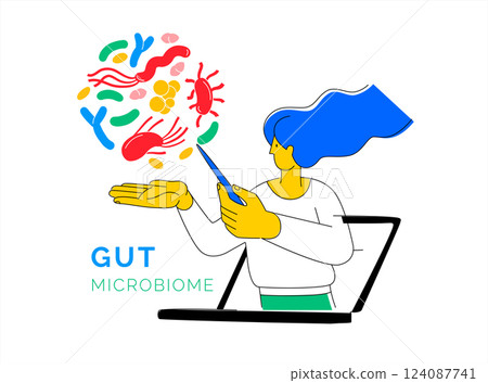 Online webinar about gut health microbiome bacteria. Online webinar about gut health microbiome bacteria. 124087741