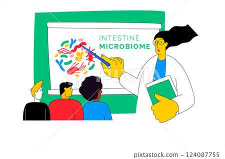 Woman learns online at webinar about gut health. Video in browser with Play button. Woman learns online at webinar about gut health. Video in browser with Play button. 124087755