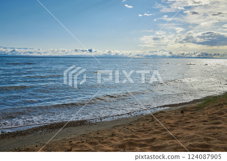 Issyk-Kul Lake, sandy beach, Kyrgyzstan Issyk-Kul Lake, sandy beach, Kyrgyzstan 124087905