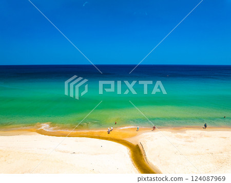 Amazing sea background,Summer blue sky over sea background,Beautiful ocean at Phuket island Thailand,High angle view drone shot 124087969
