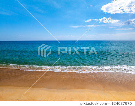 Amazing sea background,Summer blue sky over sea background,Beautiful ocean at Phuket island Thailand,High angle view drone shot 124087970