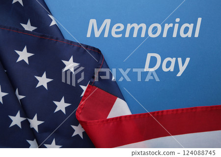 USA Memorial day and Independence day concept, United States of America flag on blue background USA Memorial day and Independence day concept, United States of America flag on blue background 124088745