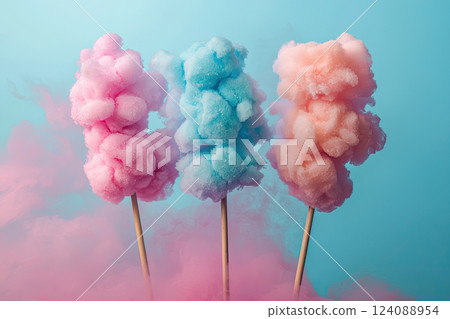 Colorful candy cotton on blue background 124088954
