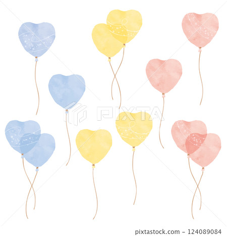 Hand-drawn watercolor illustration of balloons 6 124089084