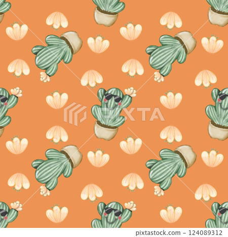 Seamless Pattern with Cactus Plants. Variety cute of different types of cactus, hand drawn. Seamless Pattern with Cactus Plants. Variety cute of different types of cactus, hand drawn. 124089312