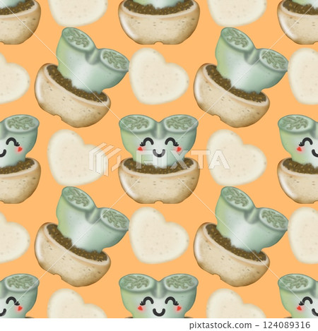 Seamless Pattern with Cactus Plants. Variety cute of different types of cactus, hand drawn. 124089316