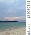 Blue sea and sunset over cloudy sky 124089541