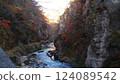 A river flowing through a valley in autumn and a sunset 124089542