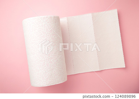 Roll paper towels on on pink background Roll paper towels on on pink background 124089896