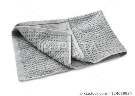 Grey kitchen towel isolated on white background Grey kitchen towel isolated on white background 124089924