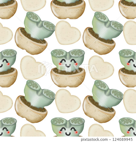 Seamless Pattern with Cactus Plants. Variety cute of different types of cactus, hand drawn. 124089945