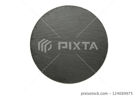Black slate stone isolated on white background. 124089975