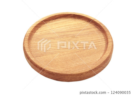 Empty wooden tray isolated on white background. Rectangular wooden dish 124090035