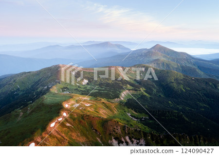 Misty Carpathian mountains in spring time 124090427