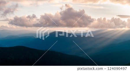 Stunning spring mountain scenery with rolling blue ridges Stunning spring mountain scenery with rolling blue ridges 124090497