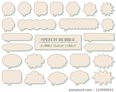 Illustration of a set of 25 doodle-style shadow speech bubbles (white) 124090910