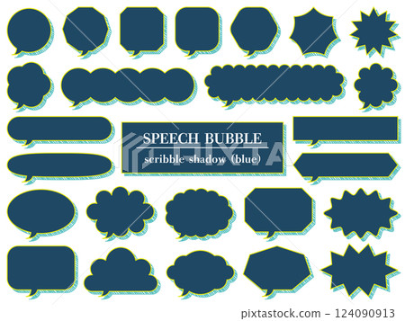 Illustration of 25 doodle-style shadow speech bubbles (blue) 124090913