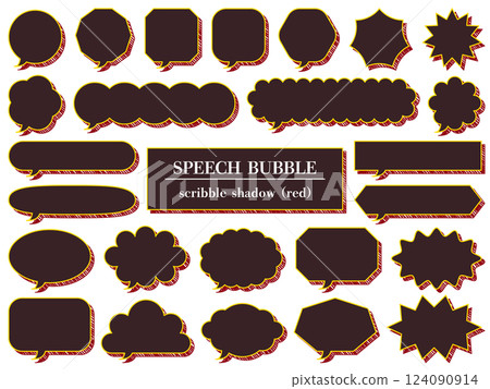 25 個塗鴉風格陰影氣泡（紅色）的插圖 124090914