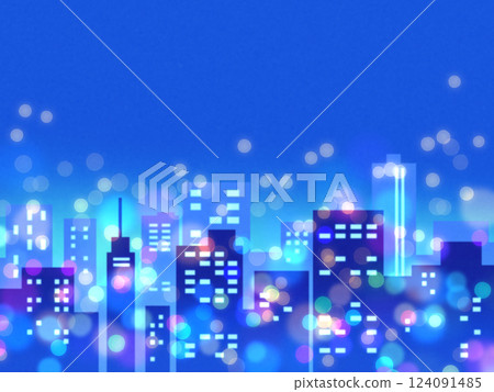 Background illustration of night view and cityscape, illumination, night sky, bokeh 124091485