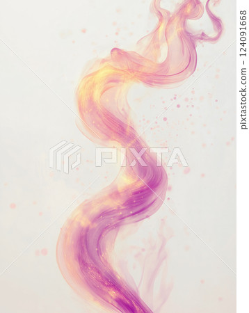 Abstract swirling pink and gold smoke with glowing particles on a light background Abstract swirling pink and gold smoke with glowing particles on a light background 124091668