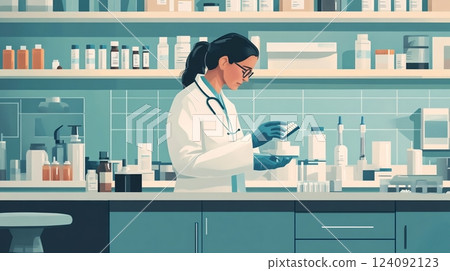 Dedicated Physician in a Modern Clinical Workspace Preparing Medication with Precision and Care in a Pristine Environment Highlighting Hygiene and Professionalism 124092123