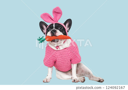 Cute puppy, felt carrot and knitted bunny ears Cute puppy, felt carrot and knitted bunny ears 124092167