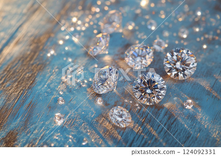 Top View of Sparkling Diamonds on a Minimalist Studio Background 124092331