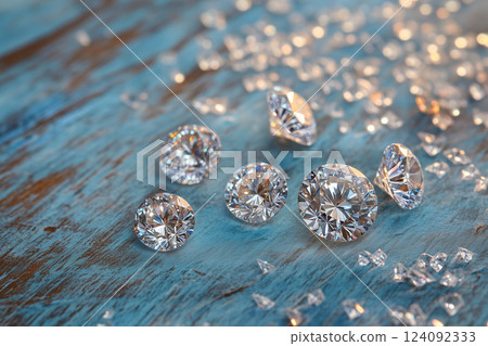 Top View of Diamonds on Neutral Studio Background with Space for Text 124092333