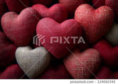 Red Fabric Heart-Shaped Pillows for Valentine's Day Celebration Background 124092348