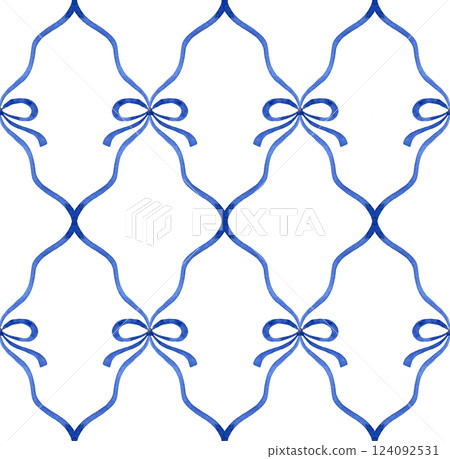 classic seamless watercolor pattern with blue ribbons and bows 124092531