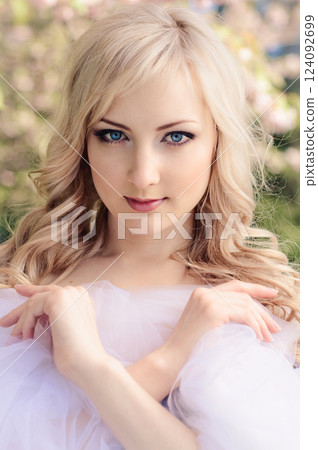 spring portrait with kerchief spring portrait with kerchief 124092699